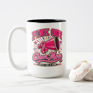 Taza Bicolor Cáncer de Mama Pink Out Cheer Mom Cheer por una cu
