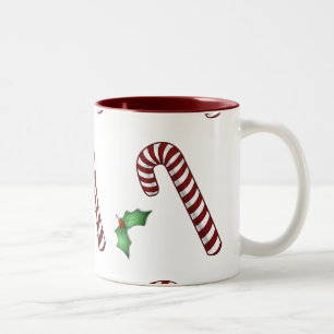 Taza Bicolor Candycanes y Holly Mug