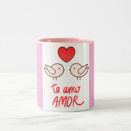 Taza Bicolor caneca estampada ´pássaros romântica com coração