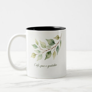 Taza Bicolor Caneca Frase Café paz Gratidão – Aquarela Folhas