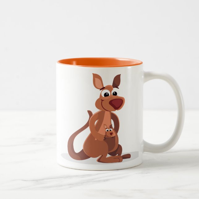 Taza Bicolor Canguro animado lindo con bebé (Derecha)