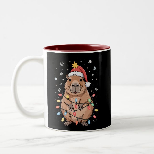 Taza Bicolor Capibara Con Santa Hat Xmas Ilumina Árbol (Izquierda)