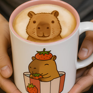 Taza Bicolor Capibara y fresa Mug Cute Fruit Lover
