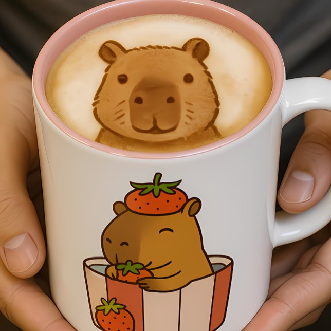 Taza Bicolor Capibara y fresa Mug | Cute Fruit Lover (Subido por el creador)