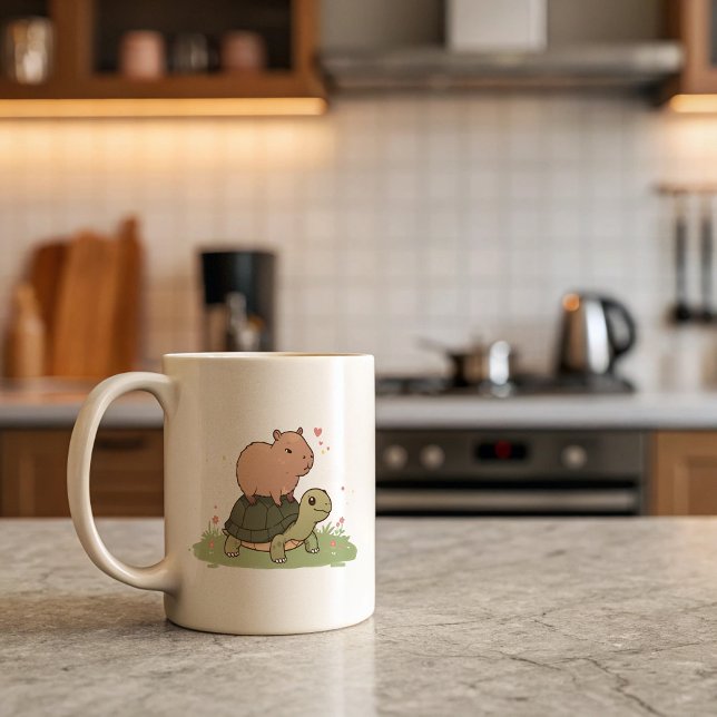 Taza Bicolor Capibara y Turtle Mug | Amistad animal pura (Subido por el creador)