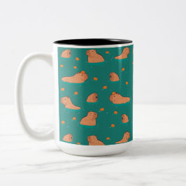 Taza Bicolor capibaras flotantes con naranja