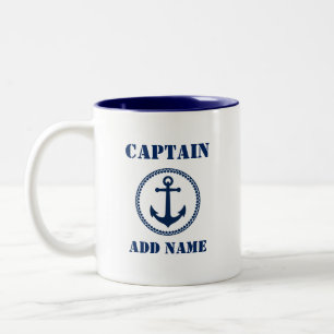 Taza Bicolor Capitán del Ancla Azul Agregar nombre o nombre de