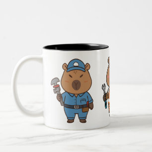 Taza Bicolor Capybara Plumber Mug   Gracioso Plumbing Coffee Cu
