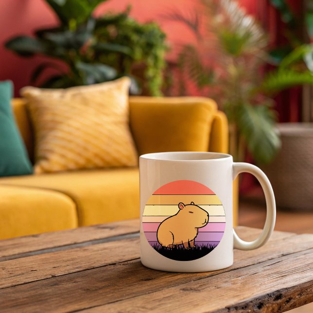 Taza Bicolor Capybara Sunset Mug | Animales relajantes y estéti (Subido por el creador)