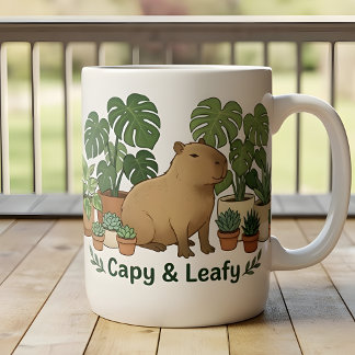 Taza Bicolor Capybara y Plantas Verdes – Botánica Adorable