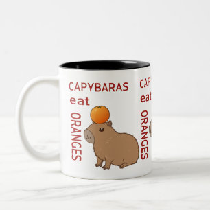 Taza Bicolor Capybaras Comen Naranjas Mug Animal divertido