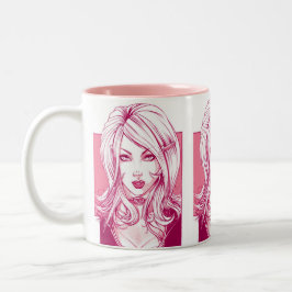 Taza Bicolor Cara bonita del chica - rosa
