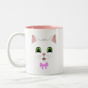 Taza Bicolor Cara de gato linda y caligrafía Café de dos tonos