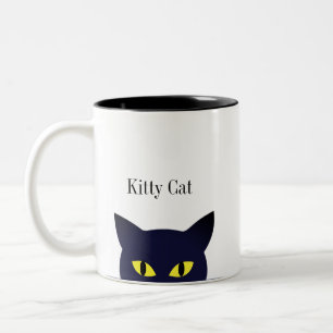 Taza Bicolor Cara de gato negro lindo y caligrafía