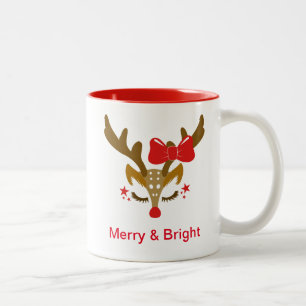 Taza Bicolor Cara de reno de Navidades personalizados