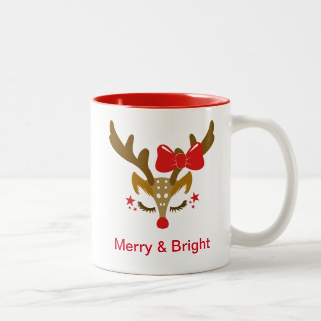 Taza Bicolor Cara de reno de Navidades personalizados (Derecha)