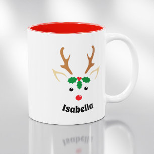 Taza Bicolor Cara de reno   Navidades personalizados