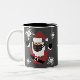 Taza Bicolor Cara Divertida de Santa Protegida con Copos de Nie