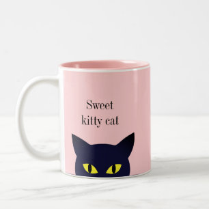 Taza Bicolor Cara dulce dulce de gato negro y caligrafía en ros