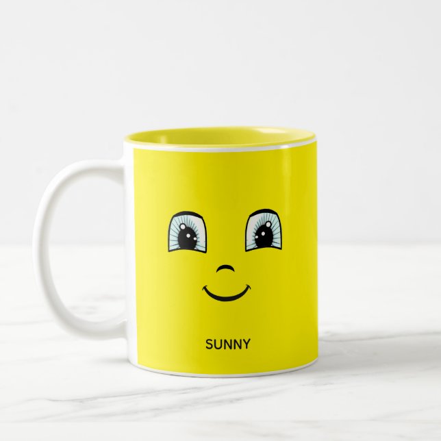 Taza Bicolor Cara feliz con texto y monograma personalizados (Izquierda)