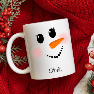 Taza Bicolor Cara Feliz de Muñeco de Nieve con Pestañas Rosa Pe