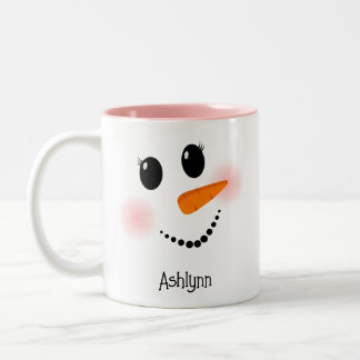 Taza Bicolor Cara Feliz de Muñeco de Nieve con Pestañas Rosa Pe