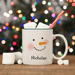 Taza Bicolor Cara Feliz de Muñeco de Nieve Verde Nombre Persona