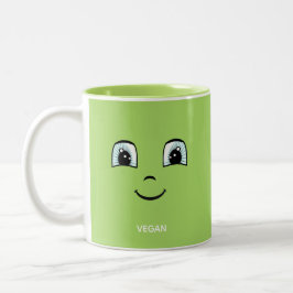 Taza Bicolor Cara Feliz Verde con Texto Vegano y Monograma