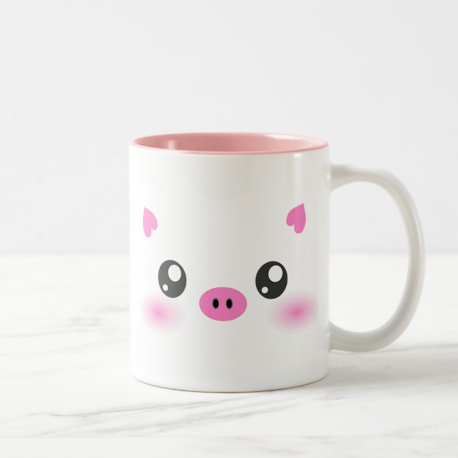 Taza Bicolor Cara linda del cerdo - minimalism del kawaii (Derecha)