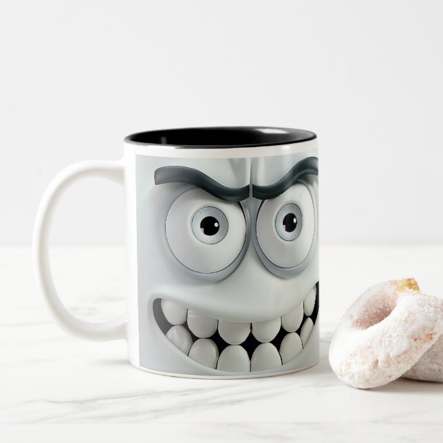 Taza Bicolor Cara sarcástica 3D (Con donut)