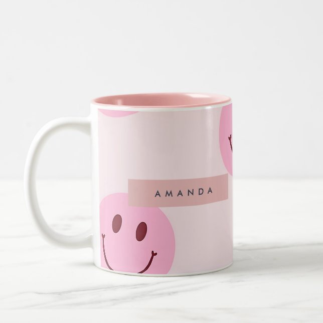 Taza Bicolor Cara Sonriente Rosa Pastel Personalizada (Izquierda)
