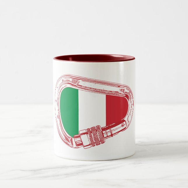 Taza Bicolor Carabiner de escalada con bandera de Italia (Centro)