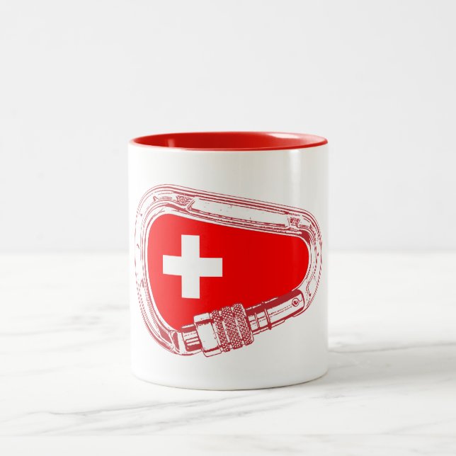 Taza Bicolor Carabiner de escalada con bandera de Suiza (Centro)