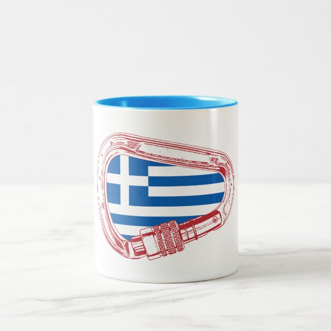 Taza Bicolor Carabiner de escalada de bandera de Grecia (Centro)