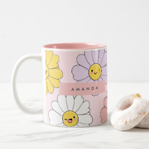 Taza Bicolor Caras de flores personalizadas de Kawaii Pastel Da