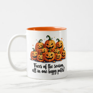 Taza Bicolor Caras de parche de calabaza feliz