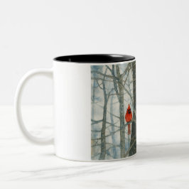 Taza Bicolor Cardenales de Invierno en Acuarela