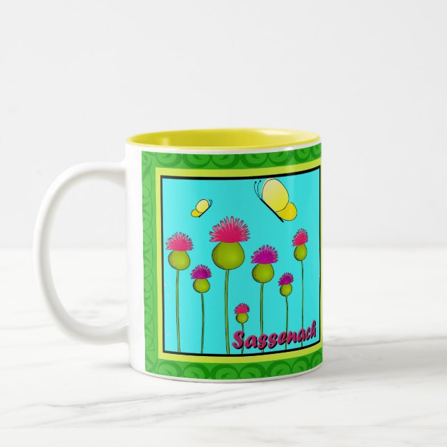 Taza Bicolor Cardos, mariposas, y Sassenach (Izquierda)
