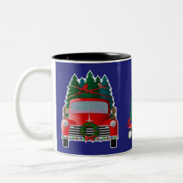 Taza Bicolor Carga de árboles de Navidad Pequeño Camión Rojo