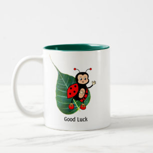 Taza Bicolor Cariñosa mariquita de la suerte en hoja