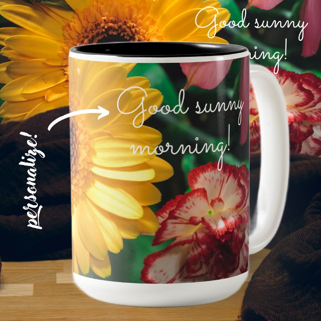 Taza Bicolor Carnaciones y gerbera amarilla (Subido por el creador)