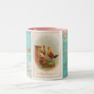 Taza Bicolor Caroling Chickens Coffee Mug