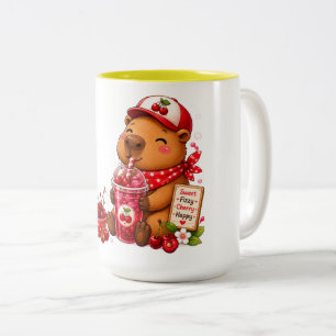 Taza Bicolor Carpincho de Leche de Fresa   Carpincho Kawaii Ado
