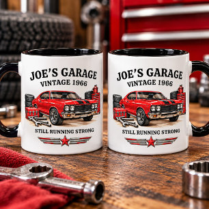 Taza Bicolor Carreras de Autos Clásicos de Garage Muscle Vintag