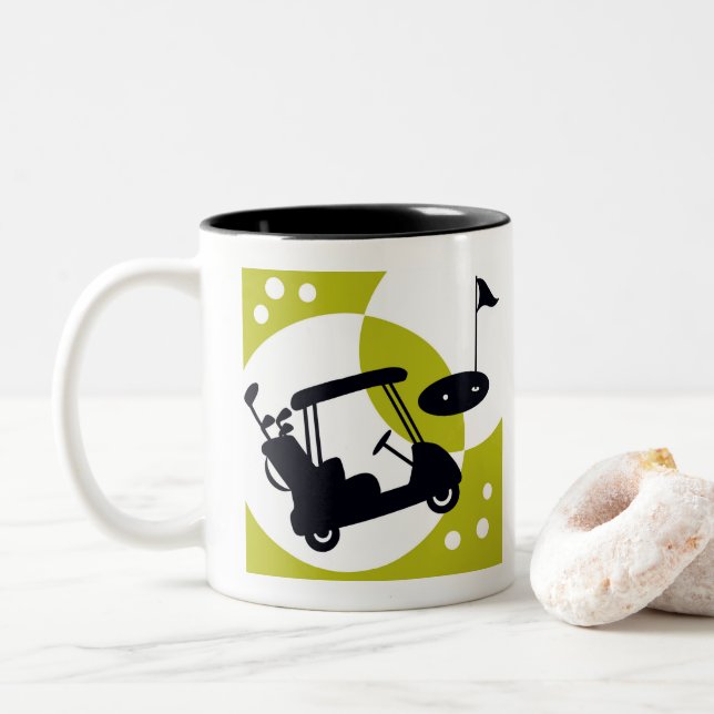 Taza Bicolor Carrito de golf, clubes y verdes (Con donut)