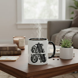 Taza Bicolor Carta A, Nombre personalizado Monogramado Mug