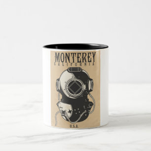 Taza Bicolor Cartel de buceo vintage a Monterey California EE.