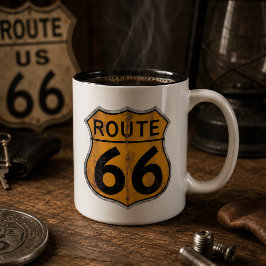 Taza Bicolor Cartel de carretera de la ruta 66 vintage