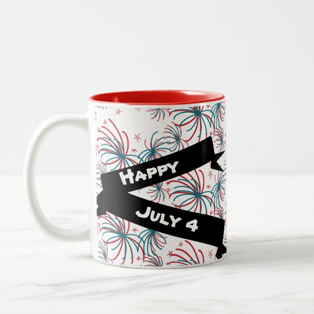 Taza Bicolor Cartel de dibujos animados del 4 de julio (Izquierda)