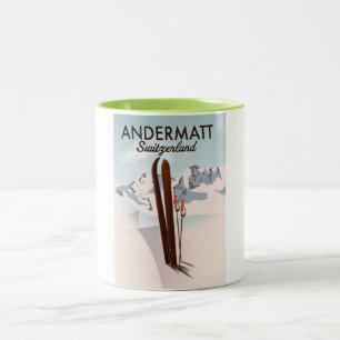 Taza Bicolor Cartel de esquí de Andermatt Suiza impresión de vi